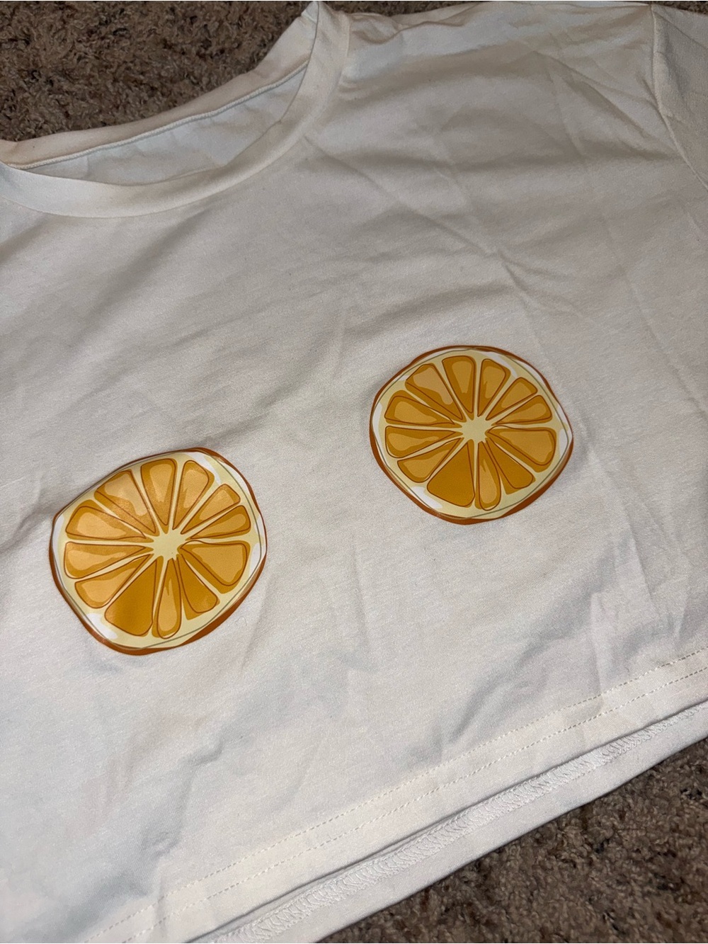 White Cropped Tee with Orange Slice Graphic 0XL - Picture 2 of 3